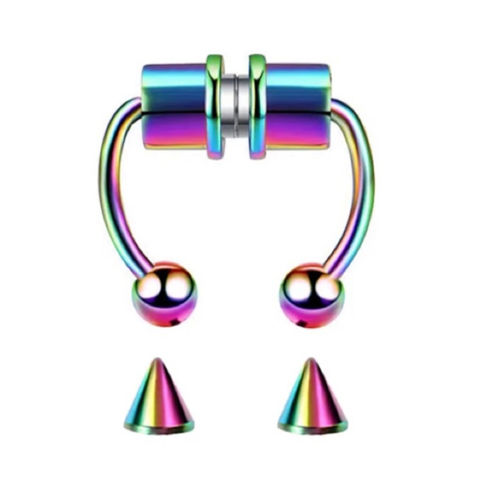 🆕Magnetic Nose Septum Ring (Rainbow) with 2 sets of ends (ball and spike)